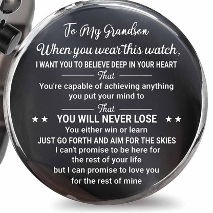 To My Grandson, Believe In Your Heart, Watch Design - Personalized Engraved Wooden Watches - GSN027_ENWA