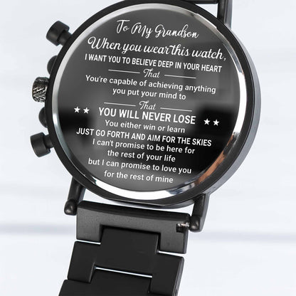 To My Grandson, Believe In Your Heart, Watch Design - Personalized Engraved Wooden Watches - GSN027_ENWA