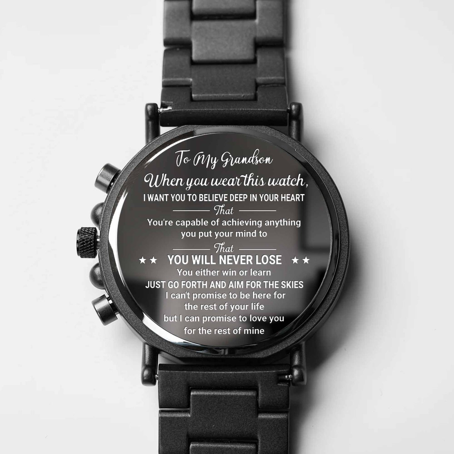 To My Grandson, Believe In Your Heart, Watch Design - Personalized Engraved Wooden Watches - GSN027_ENWA