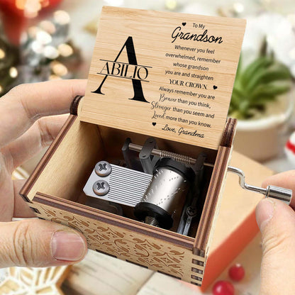 Grandson Crown And Heart Inspirational Quote Music Box - Custom Music Box With "You Are My Sunshine" Tune - GSN027_MZB
