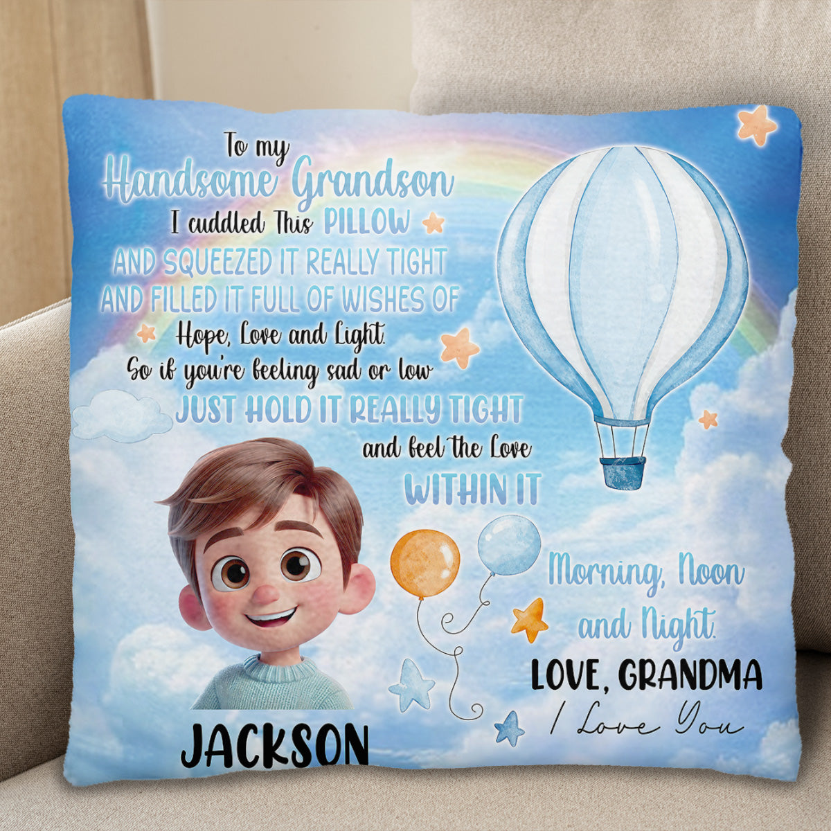 To My Grandson, Feel The Love Wishes Pillow