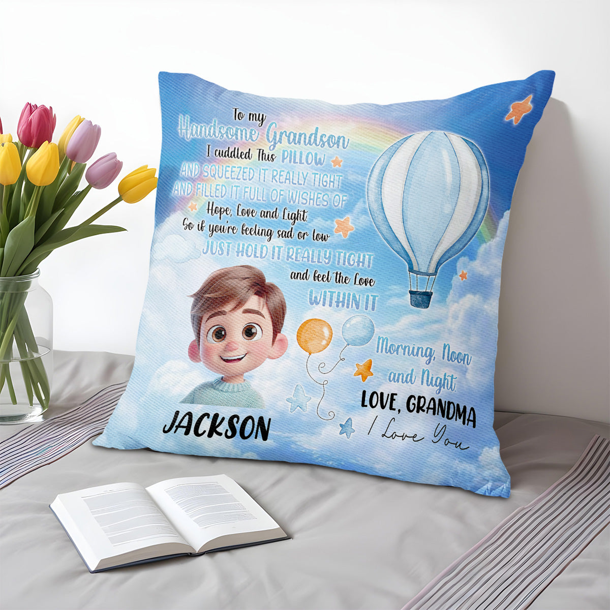 To My Grandson, Feel The Love Wishes Pillow