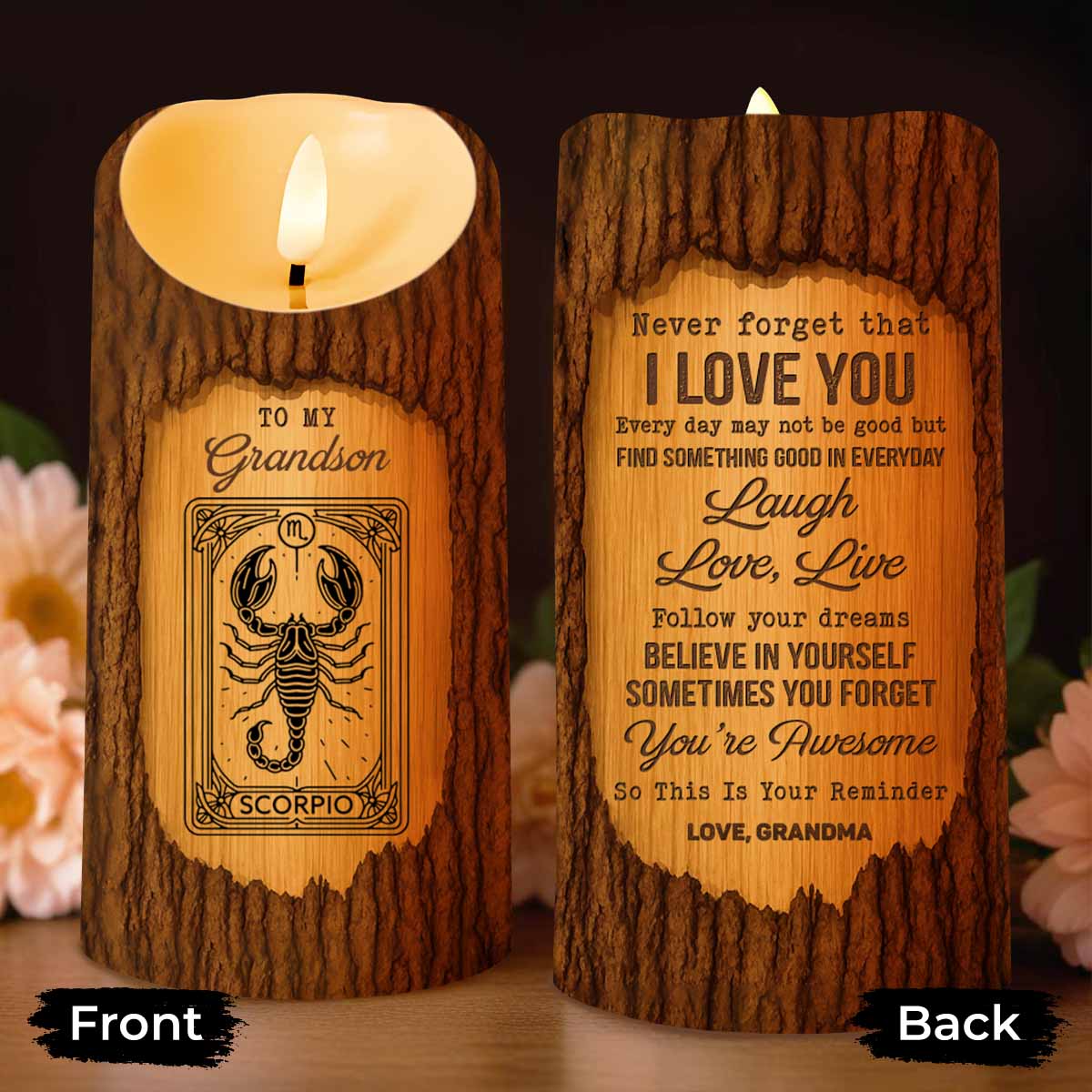 Never Forget I Love You, Inspirational Quotes LED Candle For Grandson