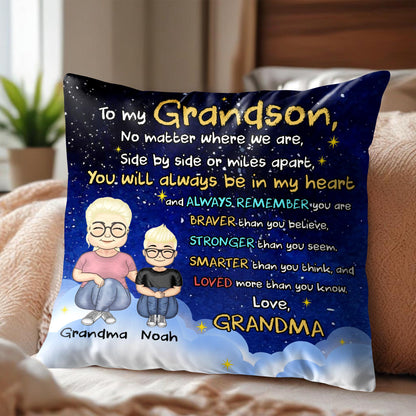 To My Grandson, No Matter Where We Are, Side By Side Or Miles Apart, Cartoon Characters
