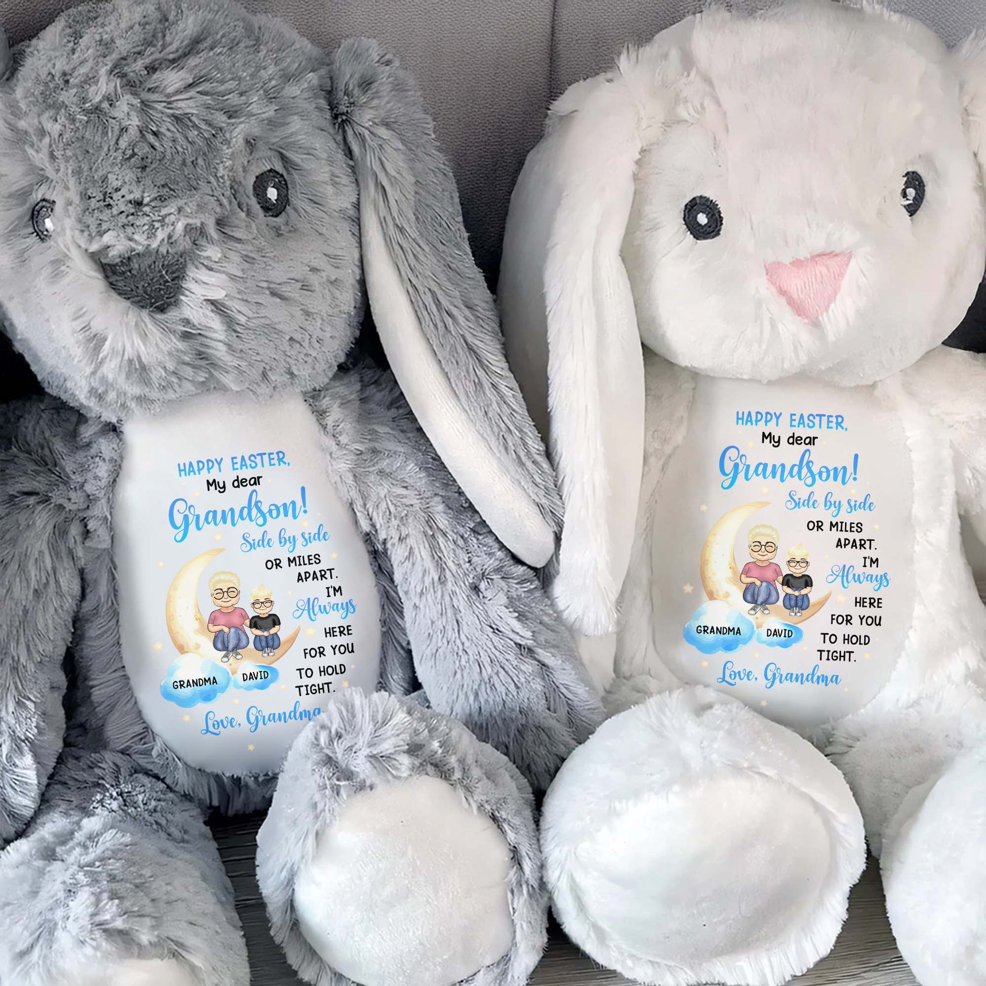 Happy Easter, My Dear Grandson, Side By Side Or Miles Apart, Bunny and Moon