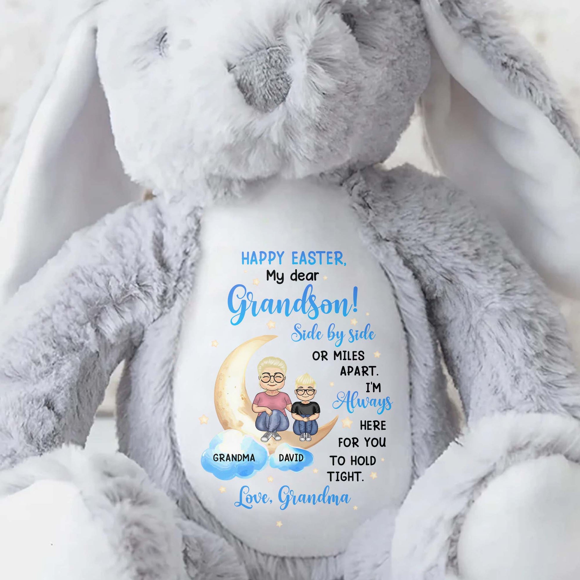 Happy Easter, My Dear Grandson, Side By Side Or Miles Apart, Bunny and Moon