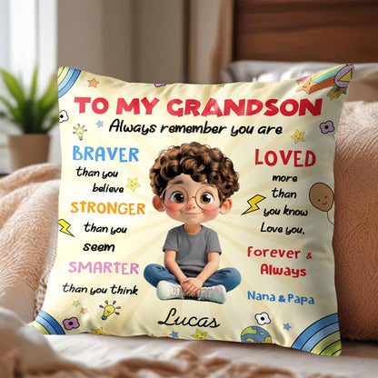 Para mi nieto, almohada arcoíris con cohete y estrellas - Almohada personalizada con relleno incluido - GSN052_PLW