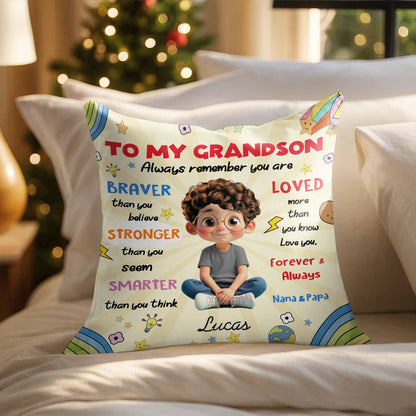 Para mi nieto, almohada arcoíris con cohete y estrellas - Almohada personalizada con relleno incluido - GSN052_PLW