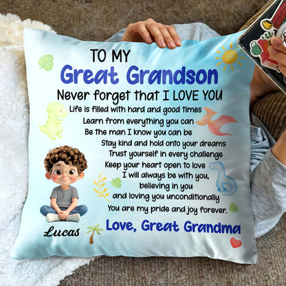 Never Forget That I LOVE YOU, Boy, Sun, Butterflies - Personalized Custom Pillow, Insert Included - GSN053_PLW