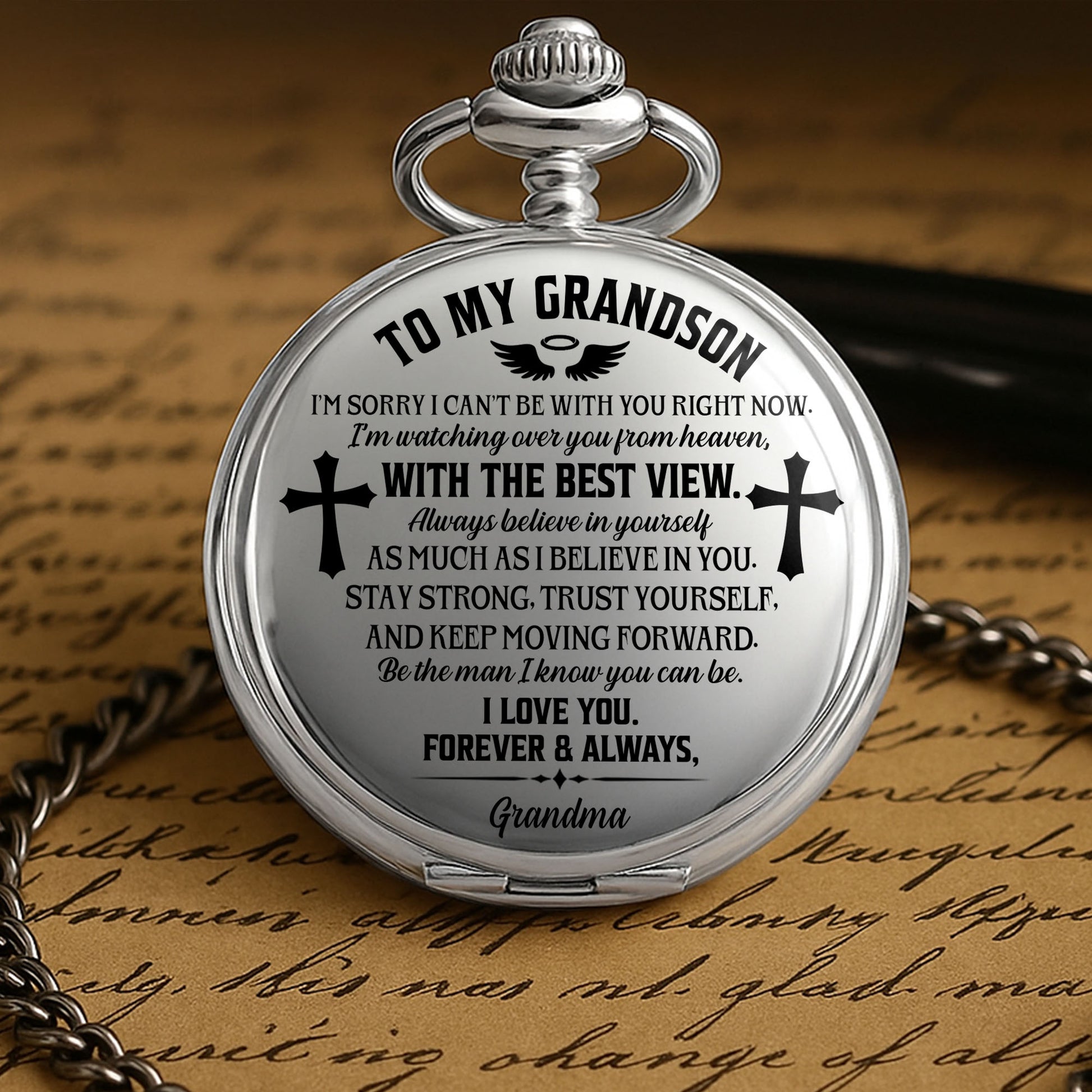 To My Grandson Watching Over You From Heaven Cross