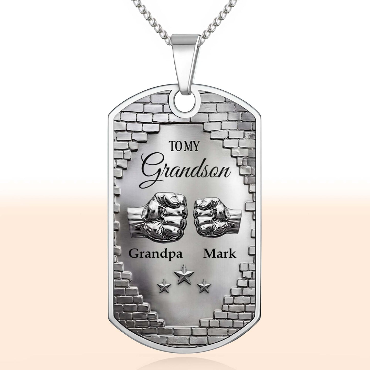 To My Grandson Fist Bump And Stars Brick Wall - Personalized Custom Dog Tag Necklace - GSN078_DTNECK