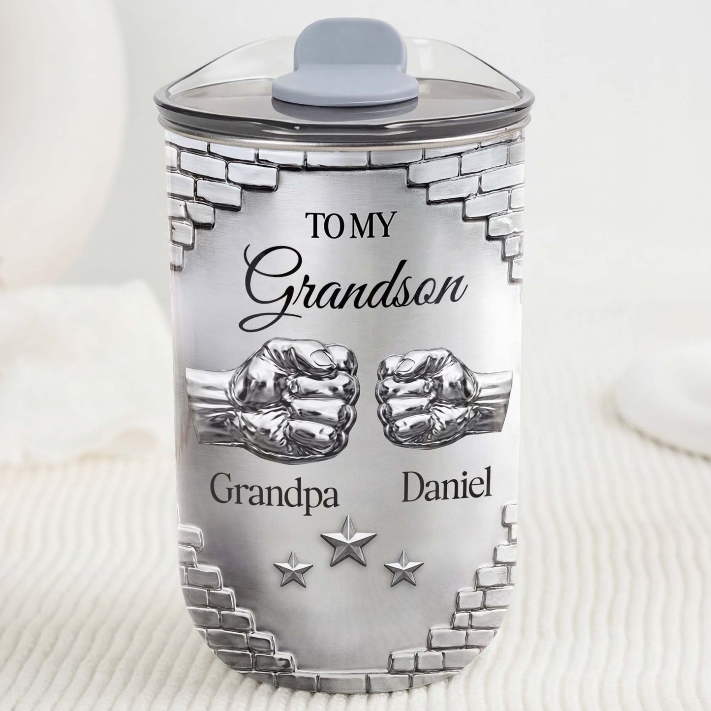 To My Grandson Fist Bump Brick Wall Metallic Style - Personalized Custom 10oz Tumbler - GSN078_MTUM