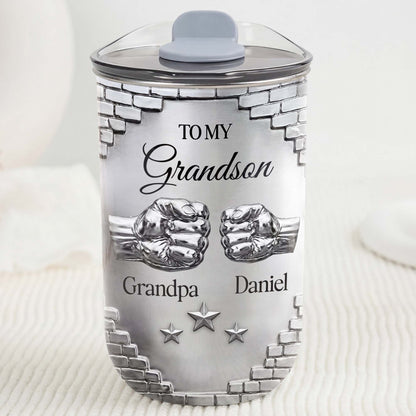 To My Grandson Fist Bump Brick Wall Metallic Style - Personalized Custom 10oz Tumbler - GSN078_MTUM