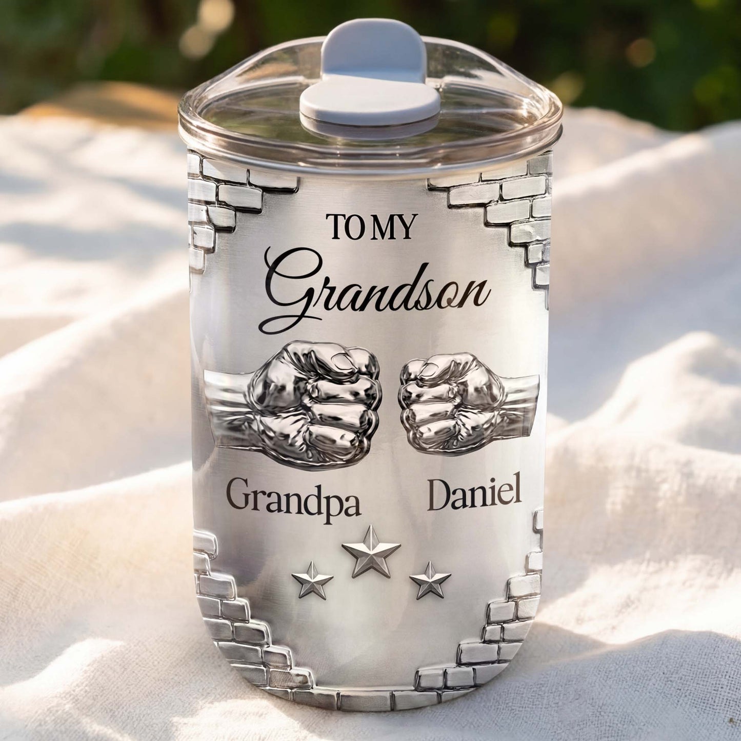 To My Grandson Fist Bump Brick Wall Metallic Style - Personalized Custom 10oz Tumbler - GSN078_MTUM