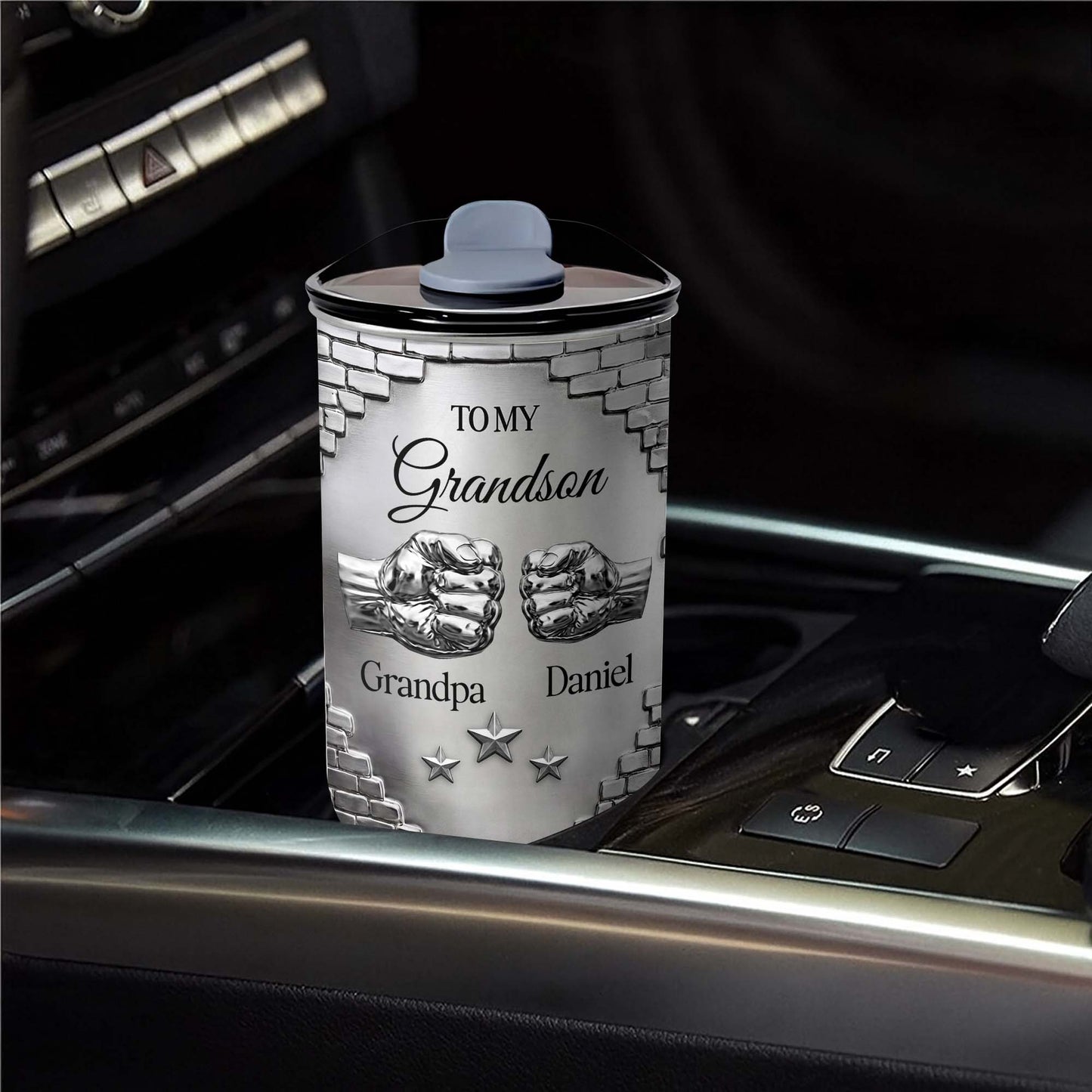 To My Grandson Fist Bump Brick Wall Metallic Style - Personalized Custom 10oz Tumbler - GSN078_MTUM