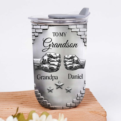 To My Grandson Fist Bump Brick Wall Metallic Style - Personalized Custom 10oz Tumbler - GSN078_MTUM