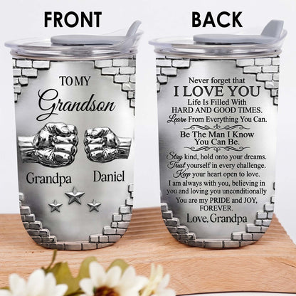 To My Grandson Fist Bump Brick Wall Metallic Style - Personalized Custom 10oz Tumbler - GSN078_MTUM