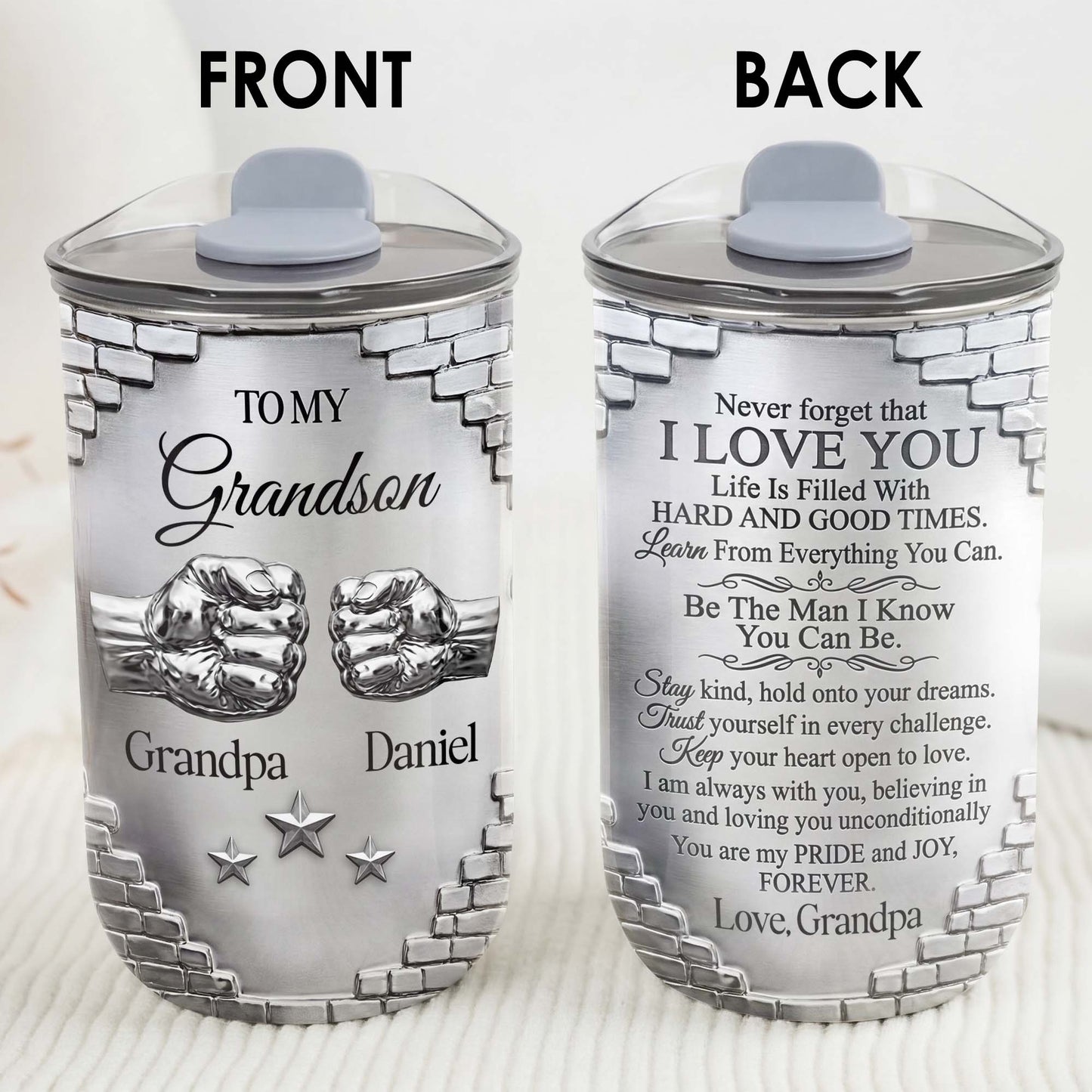 To My Grandson Fist Bump Brick Wall Metallic Style - Personalized Custom 10oz Tumbler - GSN078_MTUM