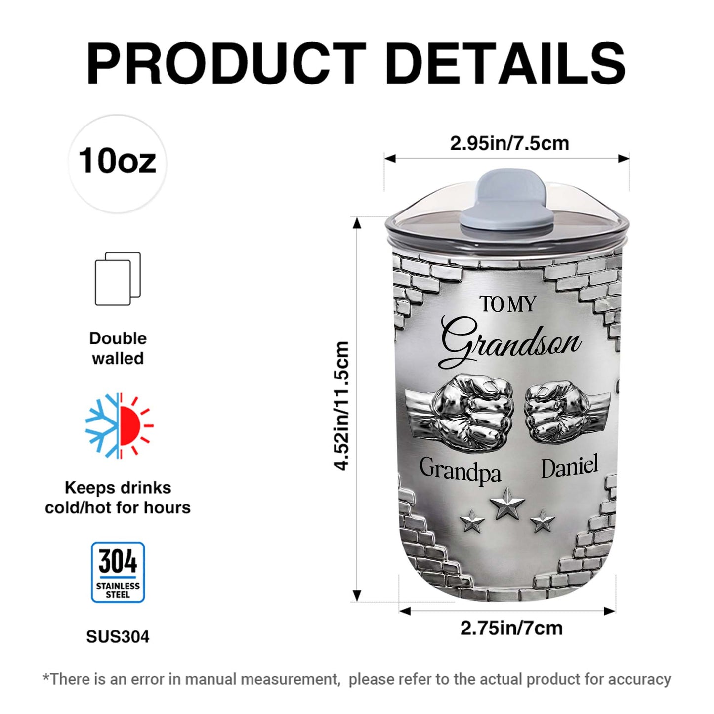 To My Grandson Fist Bump Brick Wall Metallic Style - Personalized Custom 10oz Tumbler - GSN078_MTUM