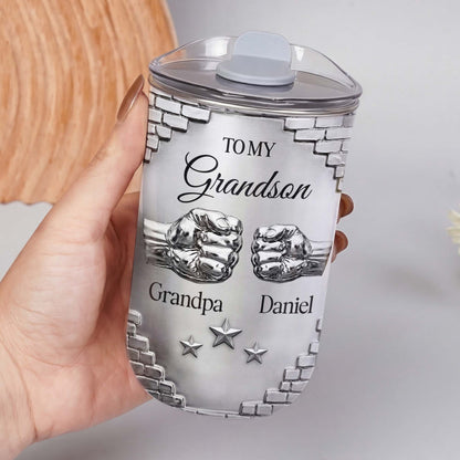 To My Grandson Fist Bump Brick Wall Metallic Style - Personalized Custom 10oz Tumbler - GSN078_MTUM