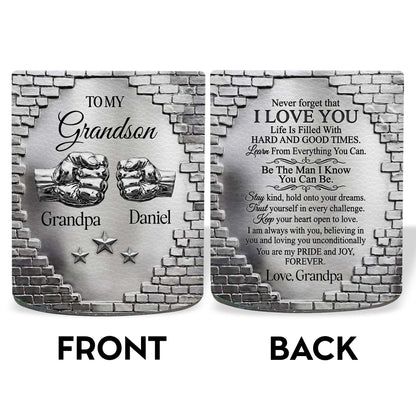 To My Grandson Fist Bump Metallic Brick Wall Design - Personalized Pen Holder - GSN078_PENH