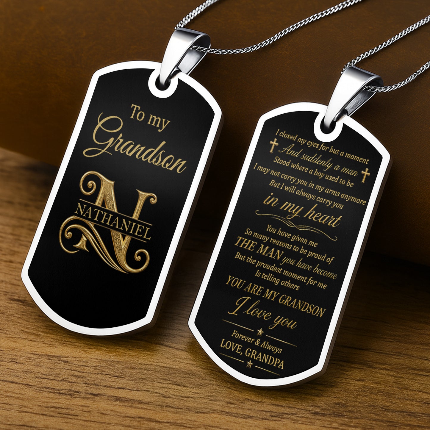 To My Grandson Elegant Monogram Initial Personalized Jewelry - Personalized Custom Dog Tag Necklace - GSN102_DTNECK