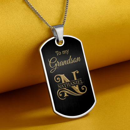 To My Grandson Elegant Monogram Initial Personalized Jewelry - Personalized Custom Dog Tag Necklace - GSN102_DTNECK