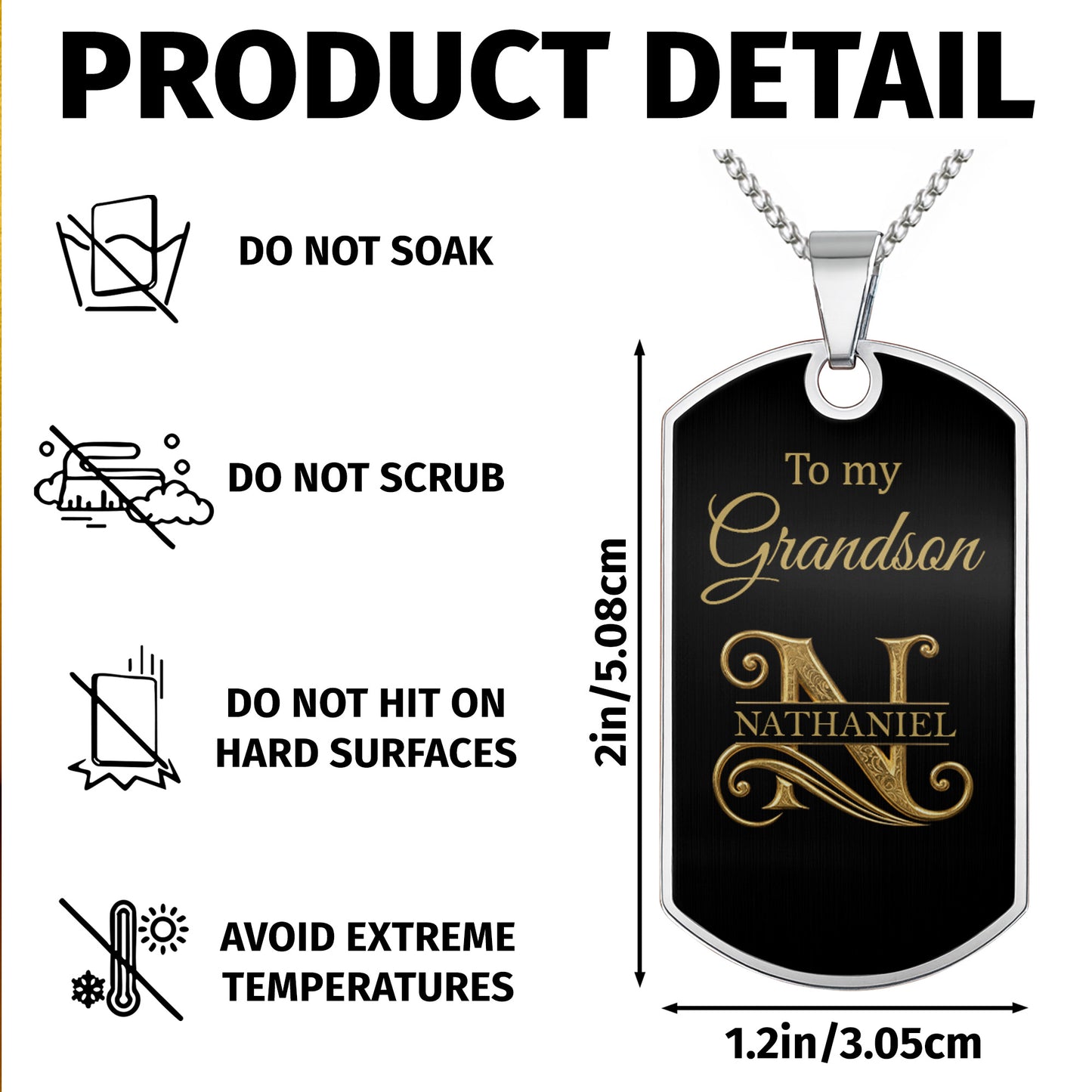 To My Grandson Elegant Monogram Initial Personalized Jewelry - Personalized Custom Dog Tag Necklace - GSN102_DTNECK