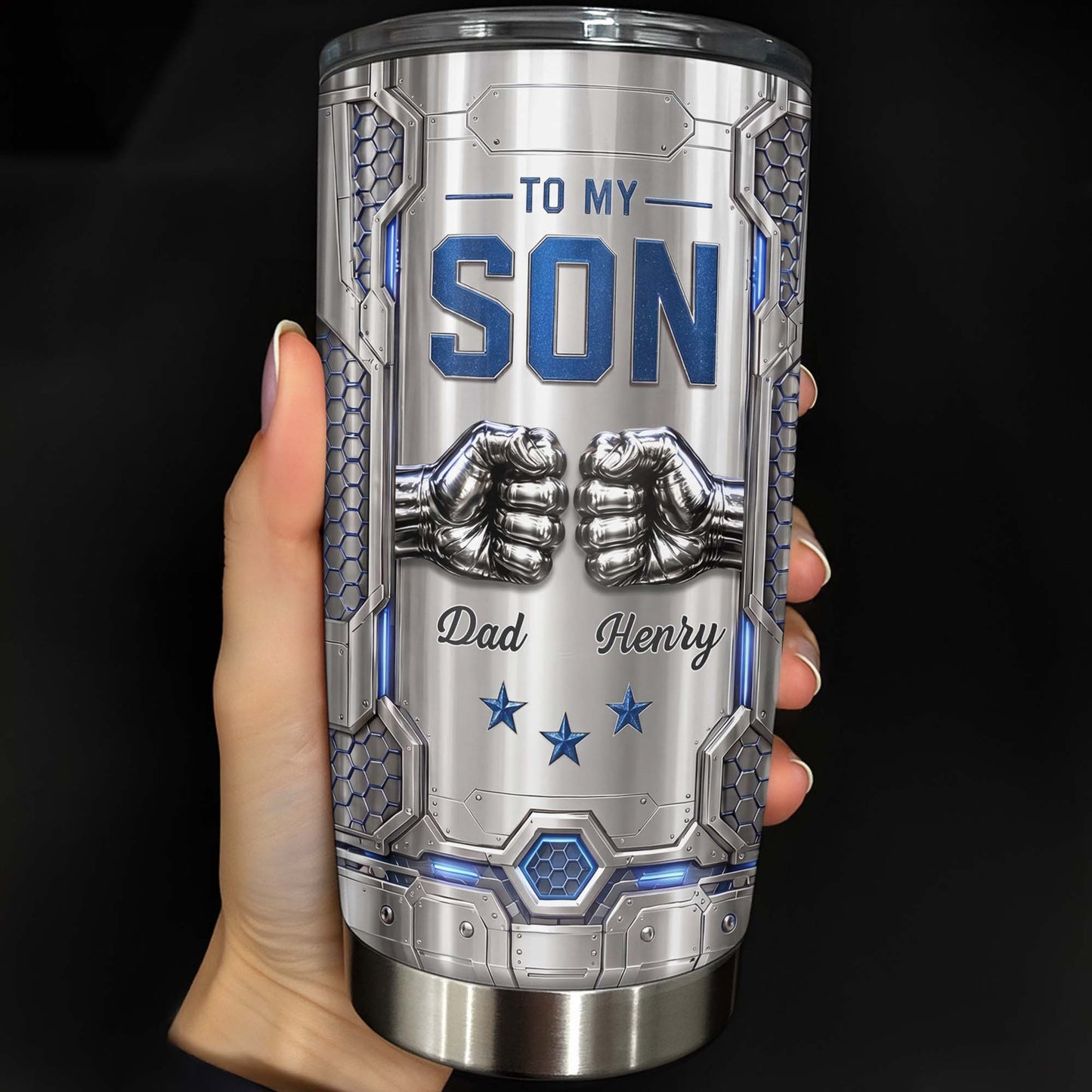 To My Son Never Forget I Love You Fist Bump Armor - Personalized Custom Stainless Steel Tumbler 20oz 30oz - GSN113_TB