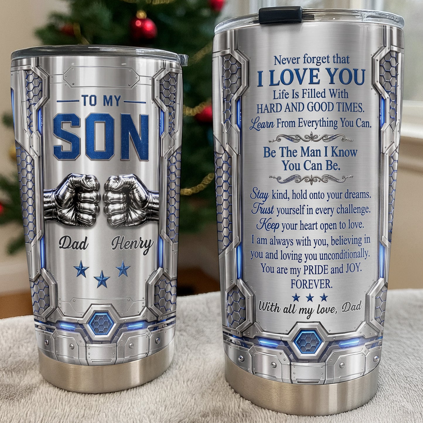To My Son Never Forget I Love You Fist Bump Armor - Personalized Custom Stainless Steel Tumbler 20oz 30oz - GSN113_TB