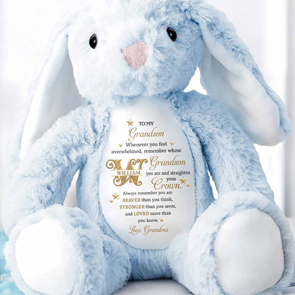 To My Grandson Straighten Your Crown Golden Stars And Alphabet - Personalized Stuffed Bunny - GSN136_BUN