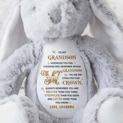 To My Grandson Straighten Your Crown Golden Alphabet Art - Personalized Stuffed Bunny - GSN137_BUN