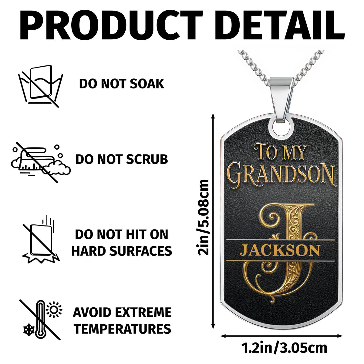 To My Grandson Be Brave Be Strong Be Badass Monogram Necklace - Personalized Custom Dog Tag Necklace - GSN152_DTNECK