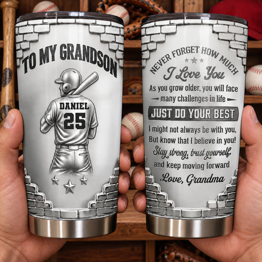 To My Grandson Never Forget I Love You Baseball Player And Bat - Personalized Custom Stainless Steel Tumbler 20oz - GSN177_USTUM