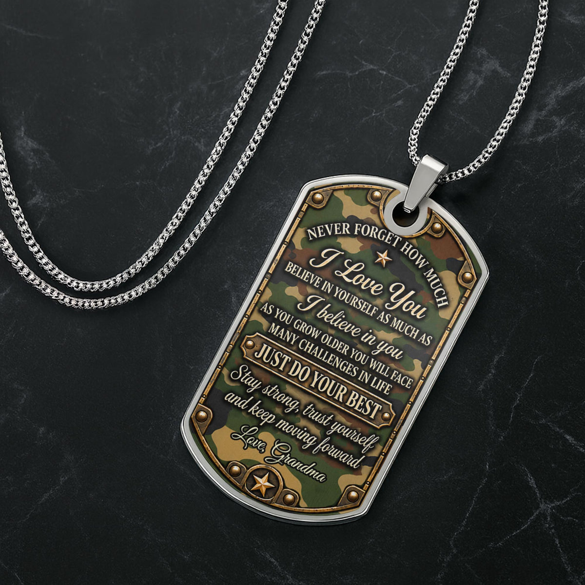 To My Grandson Soldier Camouflage Military Personalized Art - Personalized Custom Dog Tag Necklace - GSN193_DTNECK