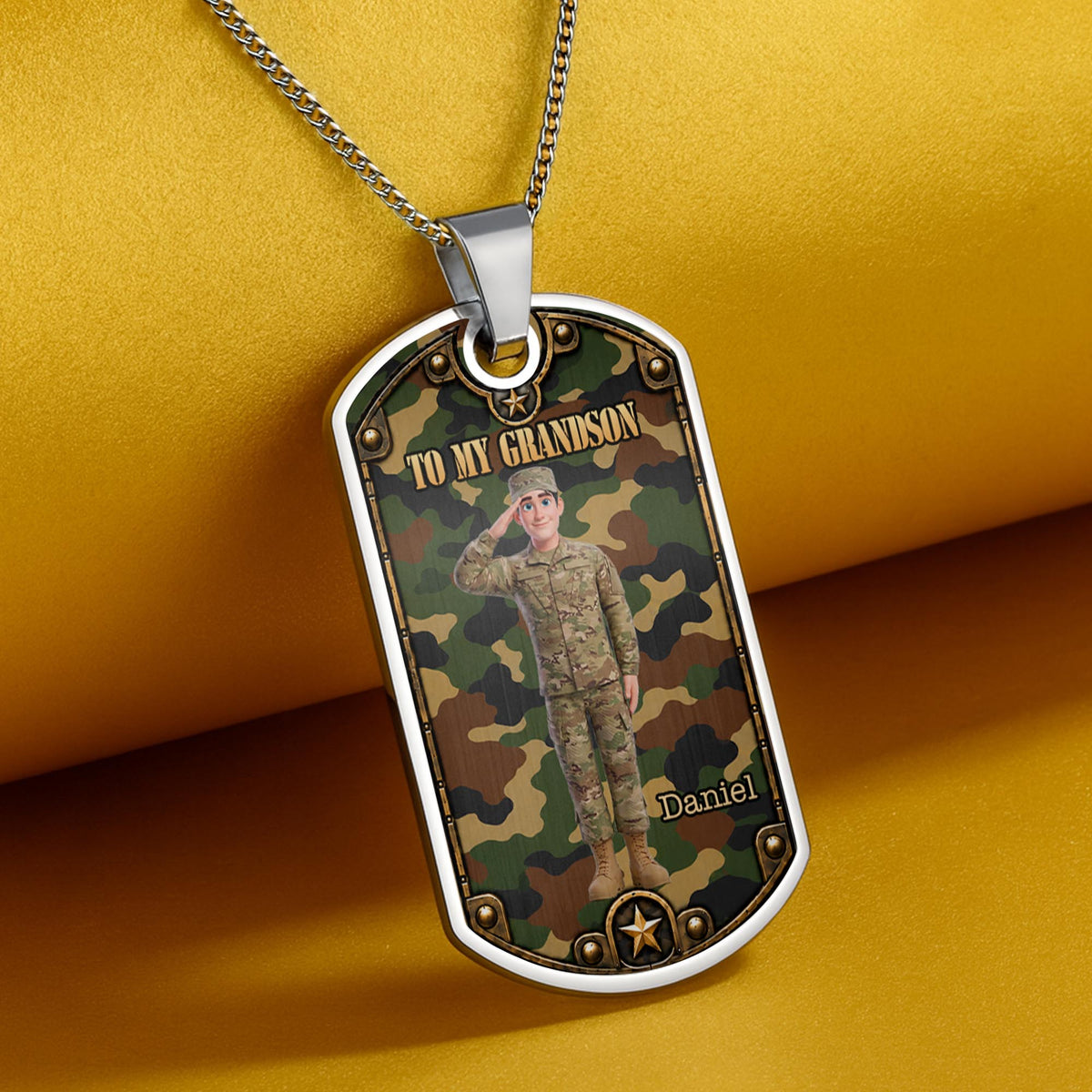 To My Grandson Soldier Camouflage Military Personalized Art - Personalized Custom Dog Tag Necklace - GSN193_DTNECK