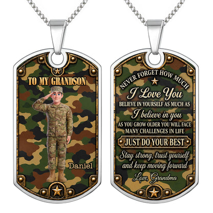 To My Grandson Soldier Camouflage Military Personalized Art - Personalized Custom Dog Tag Necklace - GSN193_DTNECK