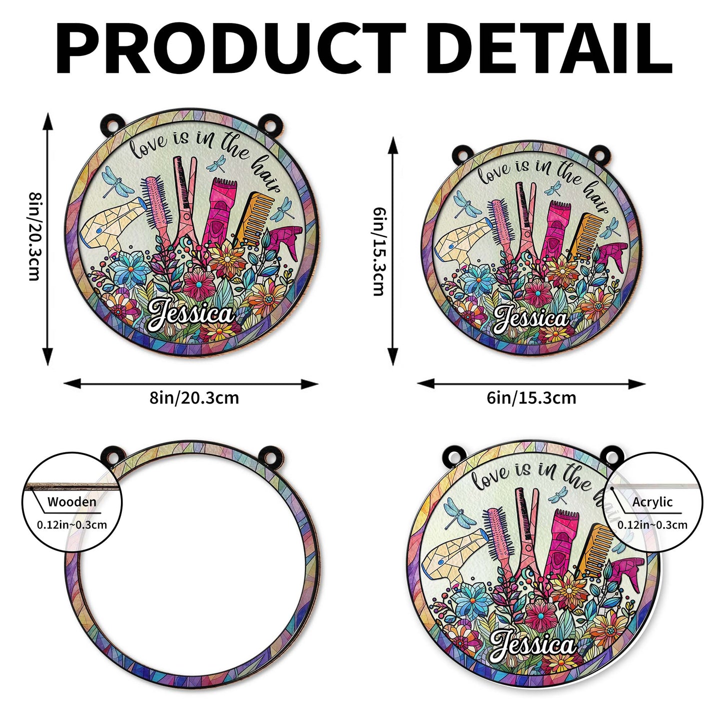 Love Is In The Hair Scissors And Styling Tools With Flowers - Personalized Custom Suncatcher - HAIR011_CSUN