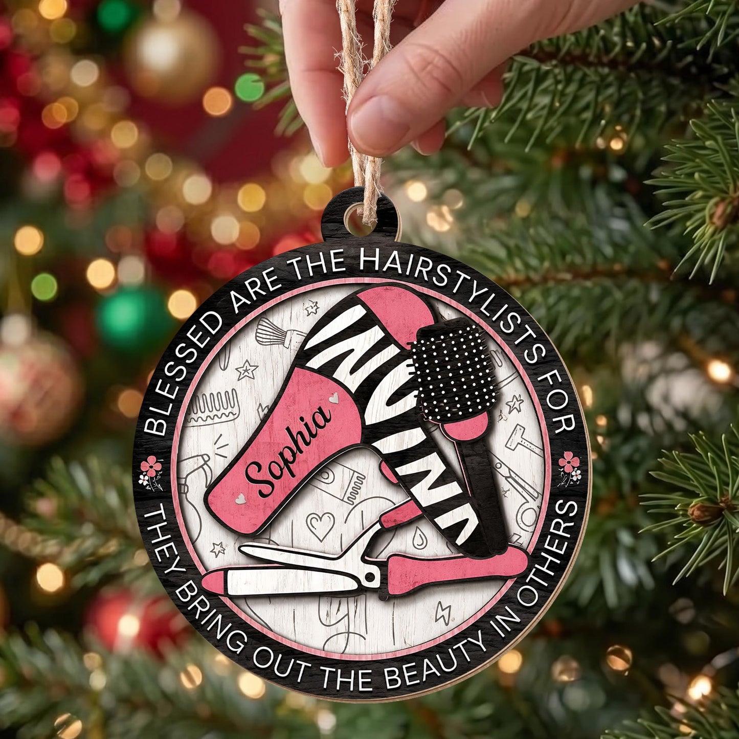 Blessed Are The Hairstylists With Hair Dryer And Salon Tools Design - Personalized Custom Wood Ornament, Custom Shaped - HAIR167_WDO