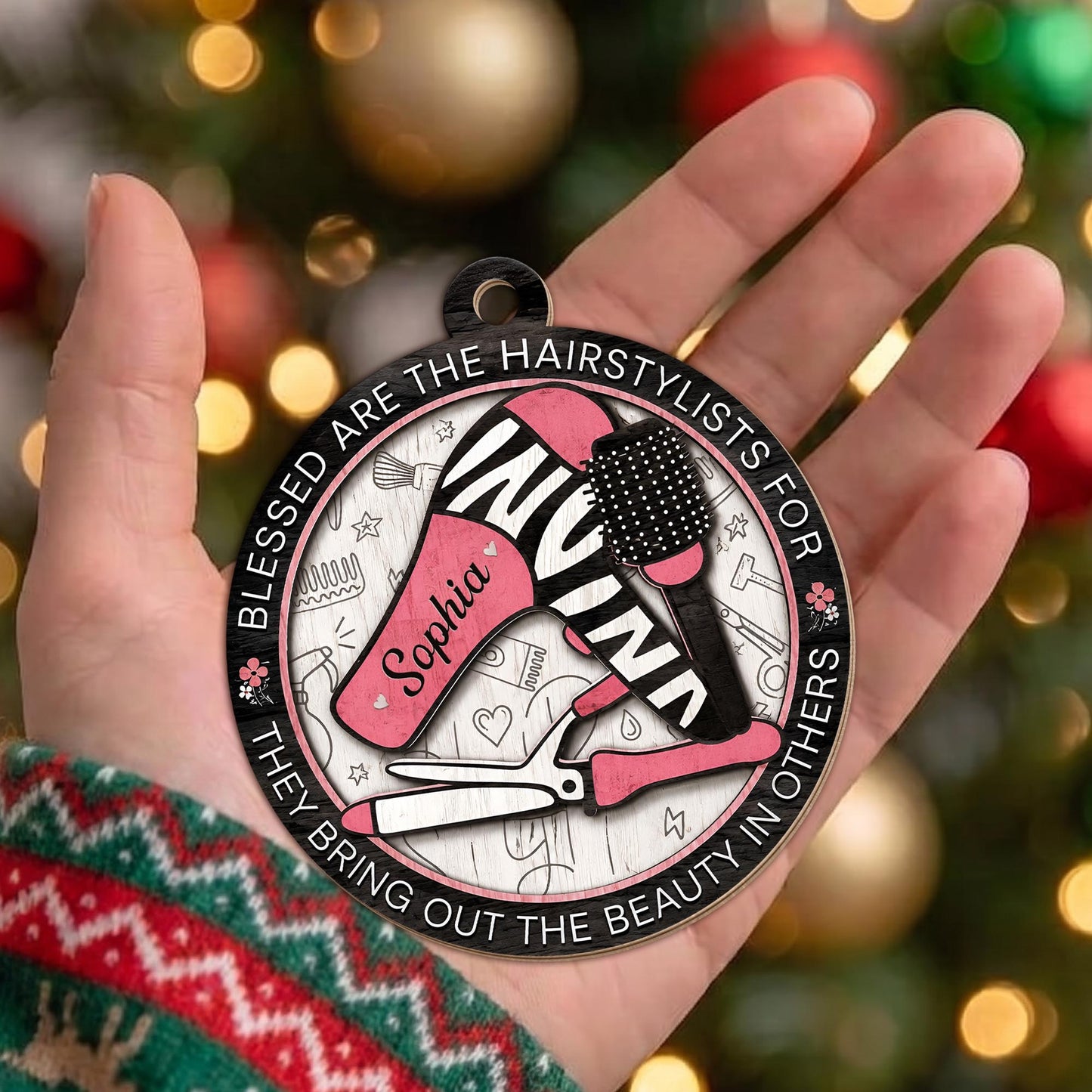 Blessed Are The Hairstylists With Hair Dryer And Salon Tools Design - Personalized Custom Wood Ornament, Custom Shaped - HAIR167_WDO