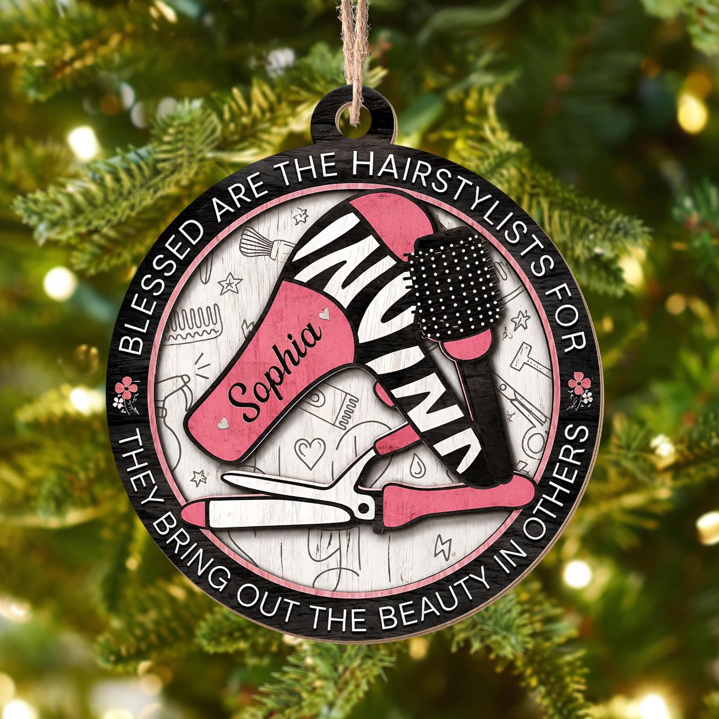 Blessed Are The Hairstylists With Hair Dryer And Salon Tools Design - Personalized Custom Wood Ornament, Custom Shaped - HAIR167_WDO