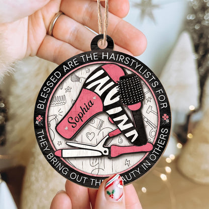 Blessed Are The Hairstylists With Hair Dryer And Salon Tools Design - Personalized Custom Wood Ornament, Custom Shaped - HAIR167_WDO