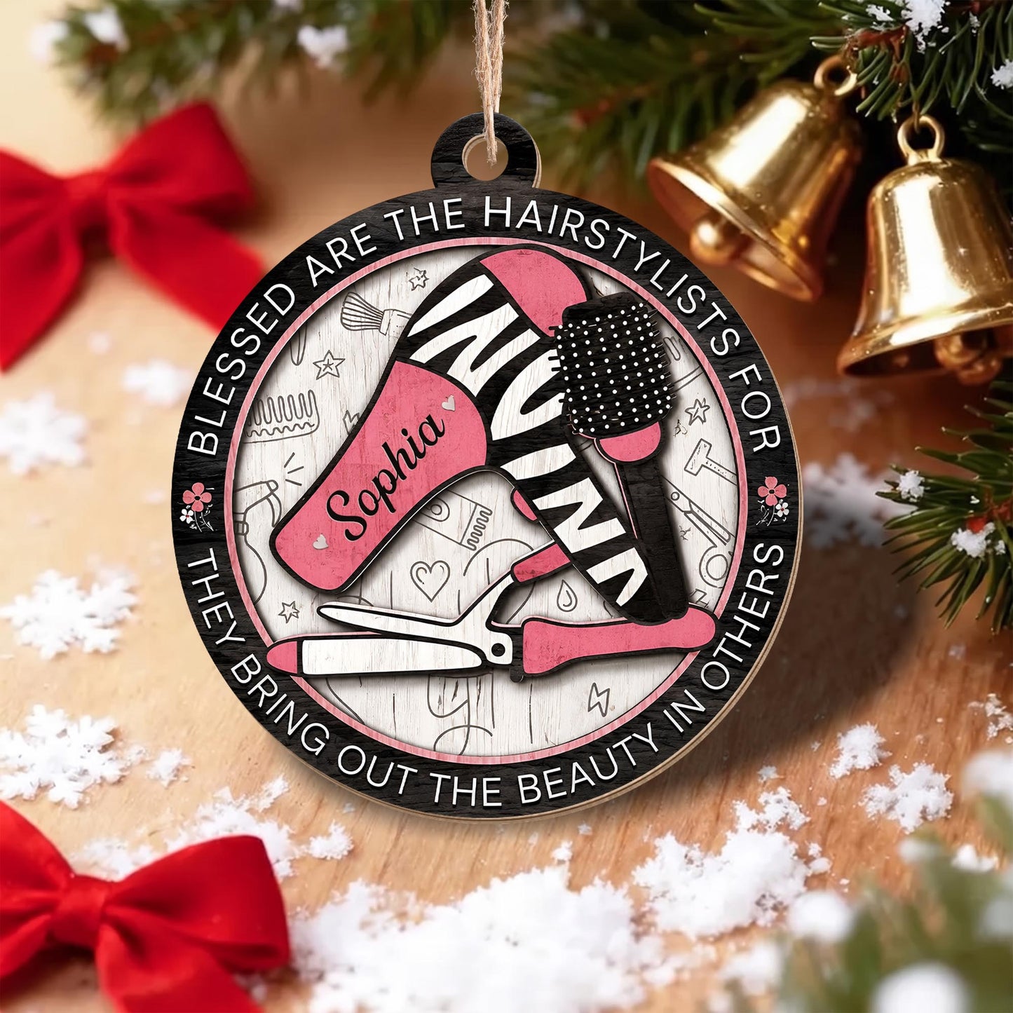 Blessed Are The Hairstylists With Hair Dryer And Salon Tools Design - Personalized Custom Wood Ornament, Custom Shaped - HAIR167_WDO