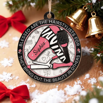 Blessed Are The Hairstylists With Hair Dryer And Salon Tools Design - Personalized Custom Wood Ornament, Custom Shaped - HAIR167_WDO
