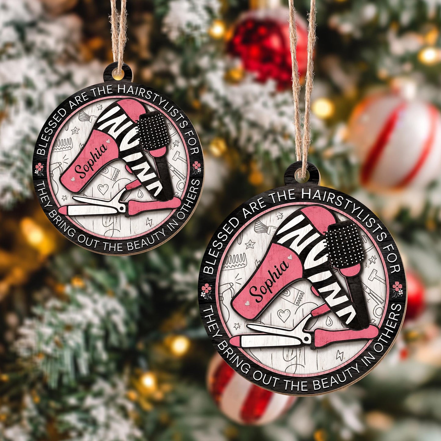 Blessed Are The Hairstylists With Hair Dryer And Salon Tools Design - Personalized Custom Wood Ornament, Custom Shaped - HAIR167_WDO