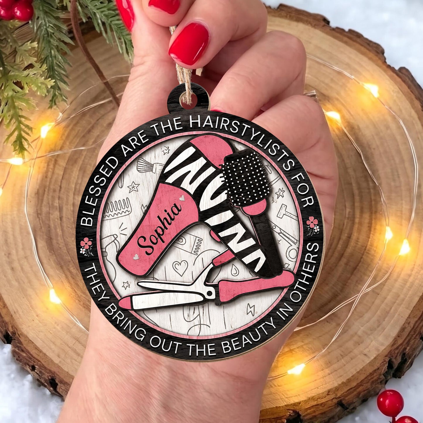 Blessed Are The Hairstylists With Hair Dryer And Salon Tools Design - Personalized Custom Wood Ornament, Custom Shaped - HAIR167_WDO