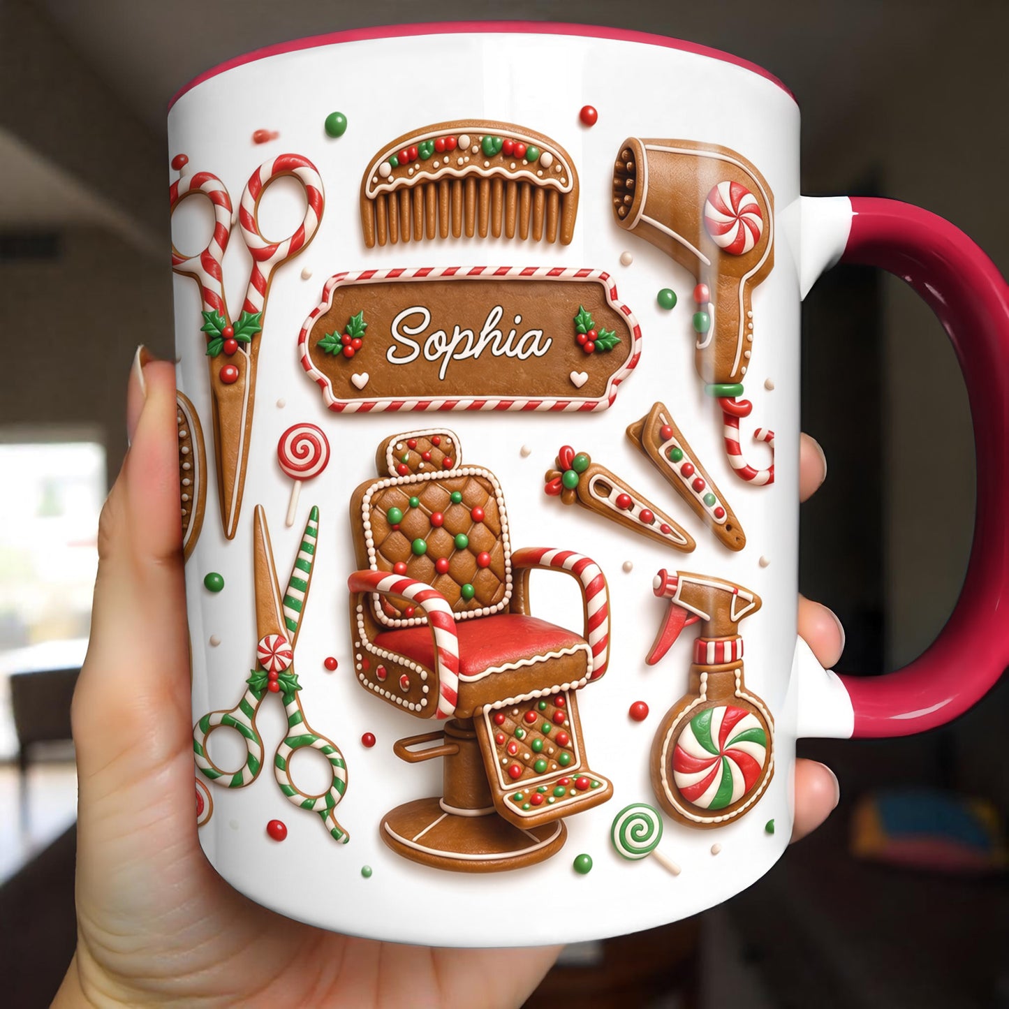 Personalized Gingerbread Salon Tools And Barber Chair - Personalized Custom Accent Mug - HAIR169_AMUG