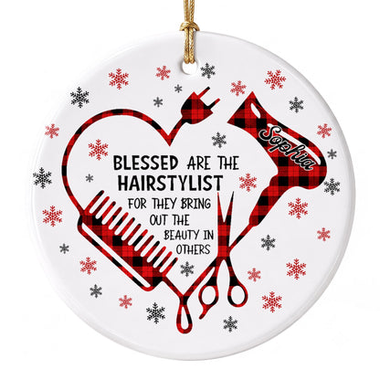 Blessed Hairstylist Hair Tools Plaid Ornament - Personalized Custom Ceramic Ornament With Round Shape - HAIR191_RCE