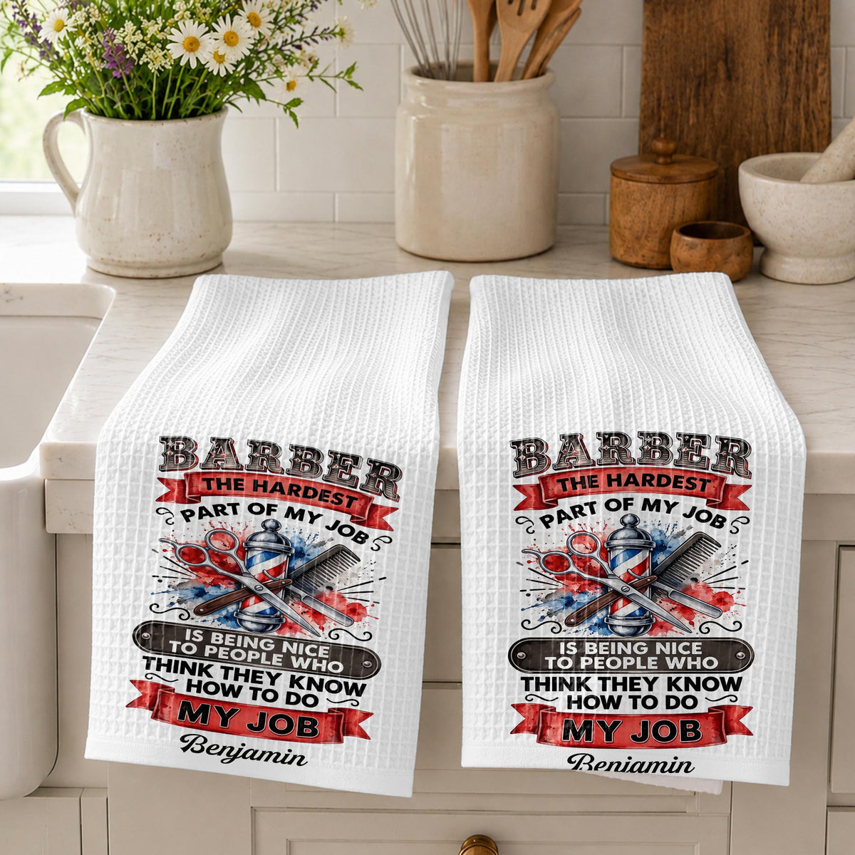 Barber The Hardest Part Of My Job With Scissors And Pole - Personalized Kitchen Towel - HAIR227_TOWL