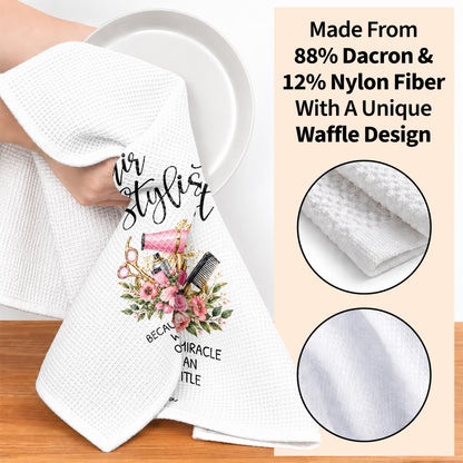 Hair Stylist Because Badass Miracle Worker Official Job Title Scissors Flowers - Personalized Kitchen Towel - HAIR232_TOWL